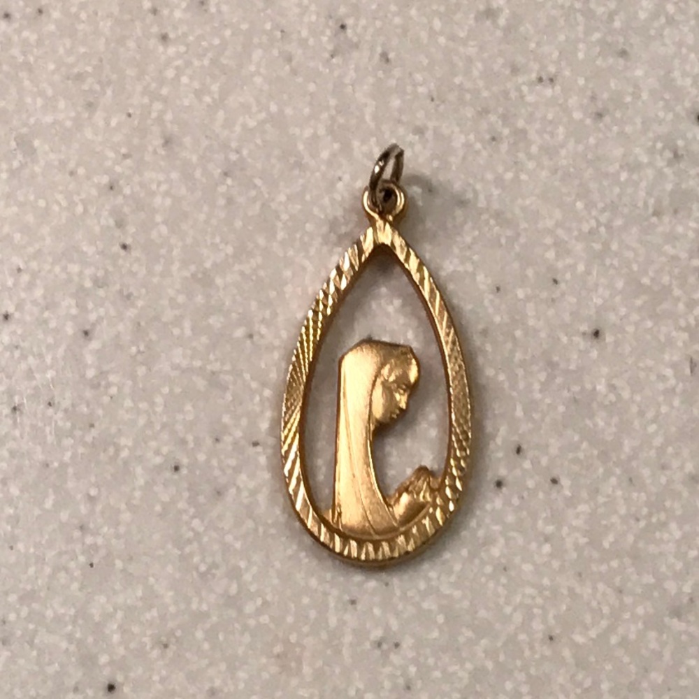 Our lady of Lourdes gold tone necklace charm
